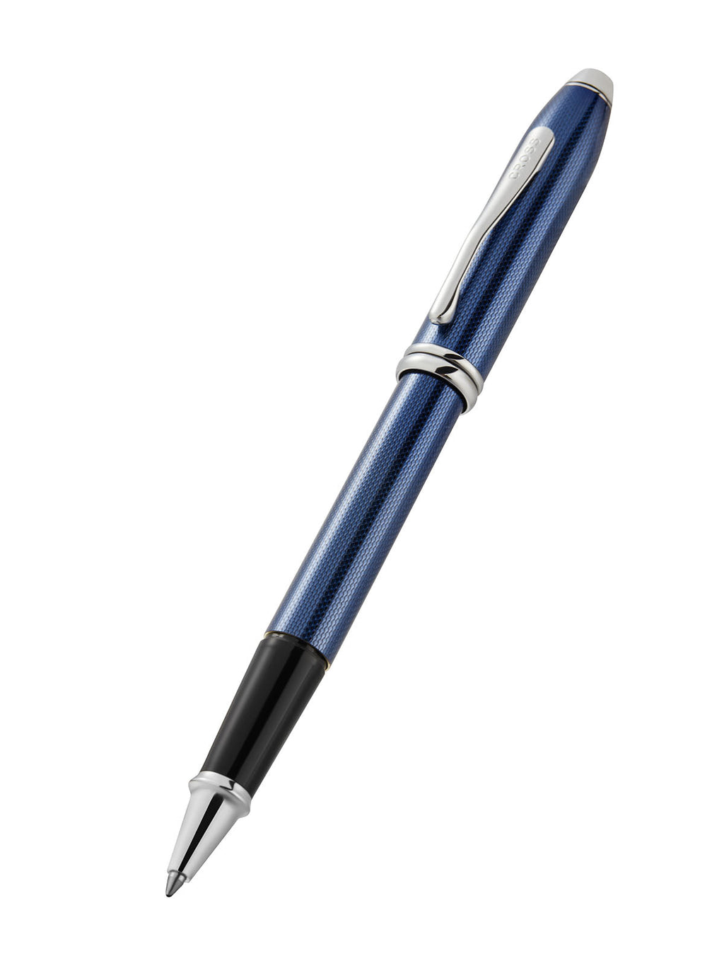 Townsend® Polished Translucent Cobalt Blue Engraved Diamond Pattern with Polished Chrome Appointments Selectip® Rollerball Pen