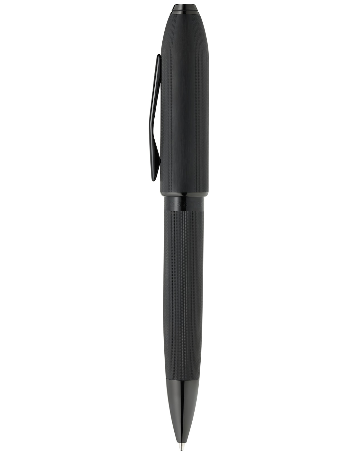 Peerless™ Polished Black PVD Engraved Diamond Pattern with Black PVD Appointments and Swarovski Crystal Ballpoint Pen