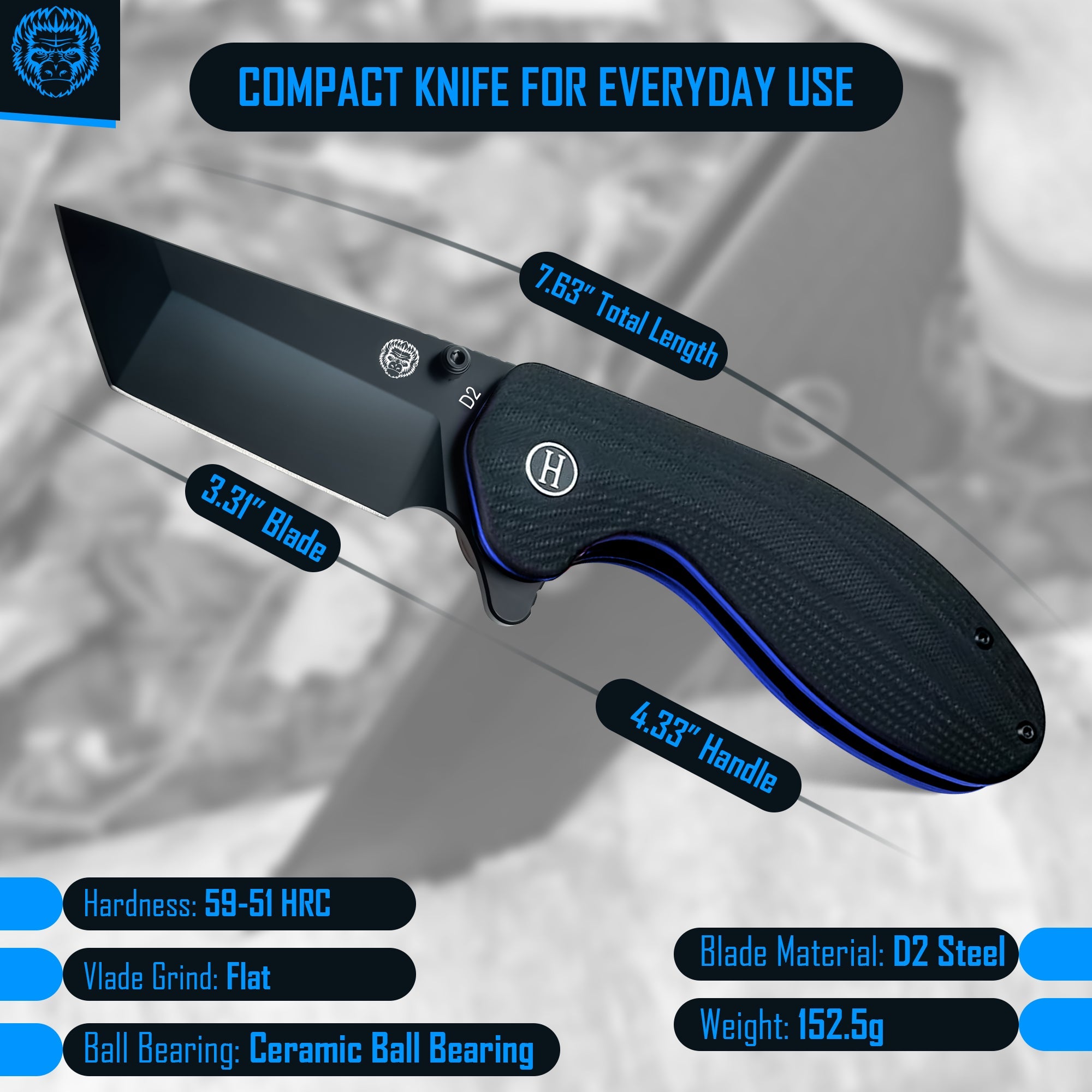 The Pioneer Folding Pocket Knife Giftset for Men and Women (Black and Blue)