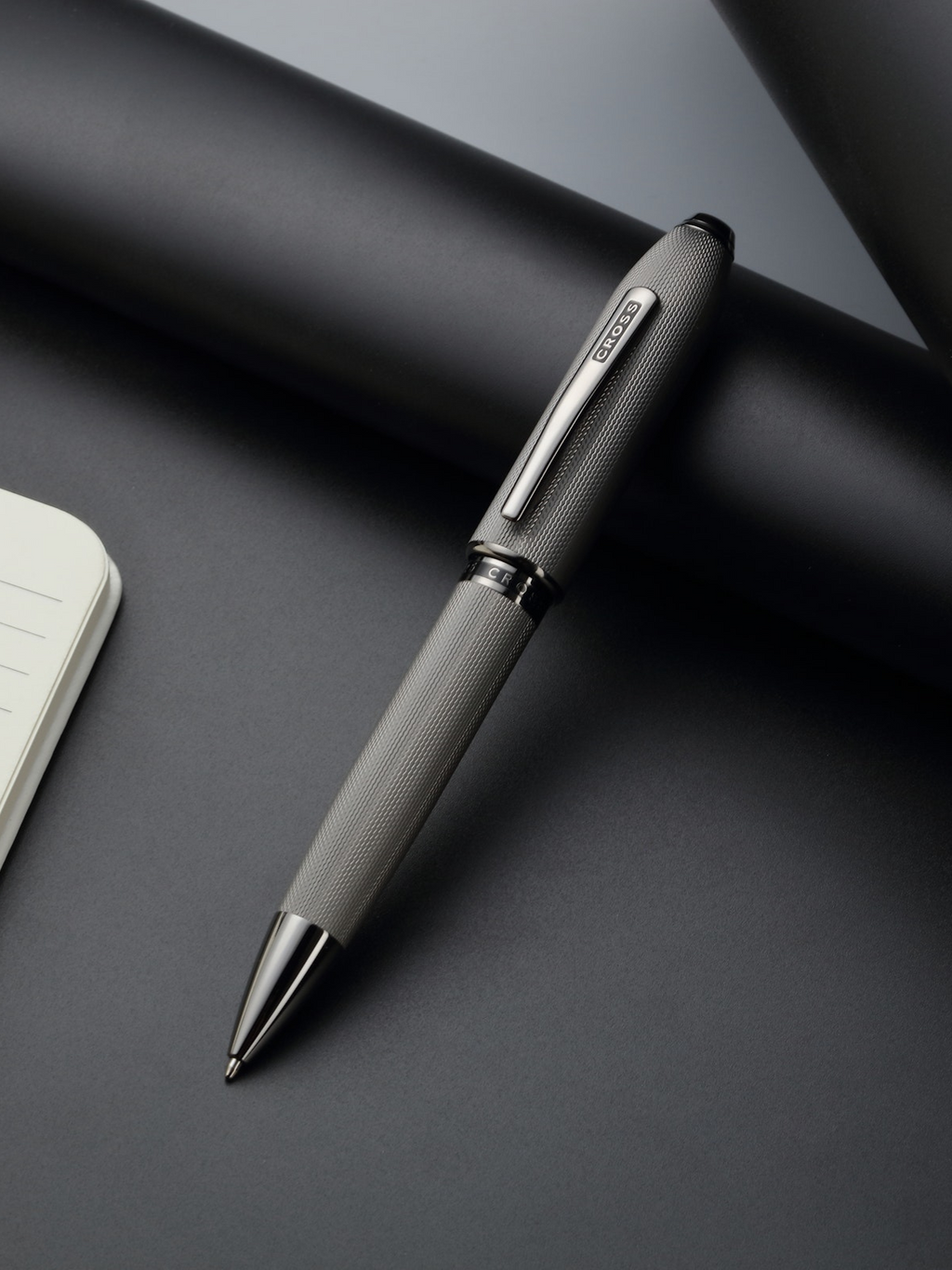 Peerless™ Polished Slate Gray Engraved Diamond Pattern with Slate Gray PVD Appointments and Swarovski Crystal Ballpoint Pen