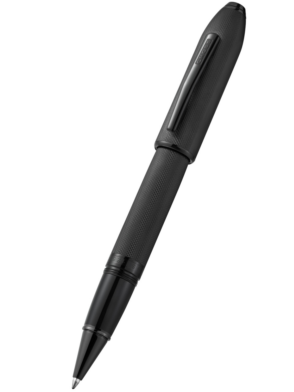 Peerless™ Polished Black PVD Engraved Diamond Pattern with Black PVD Appointments and Swarovski Crystal Rollerball Pen