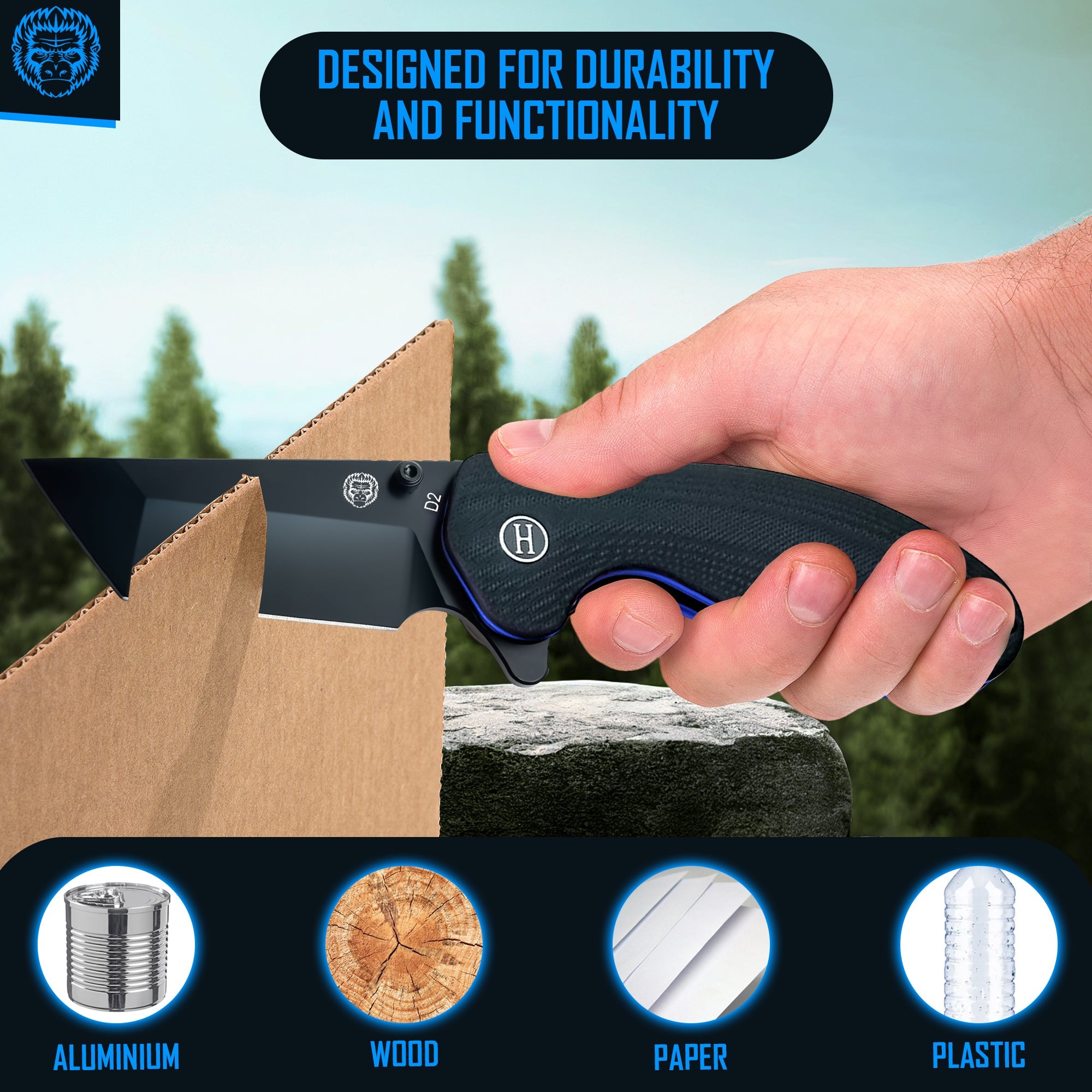 The Pioneer Folding Pocket Knife Giftset for Men and Women (Black and Blue)