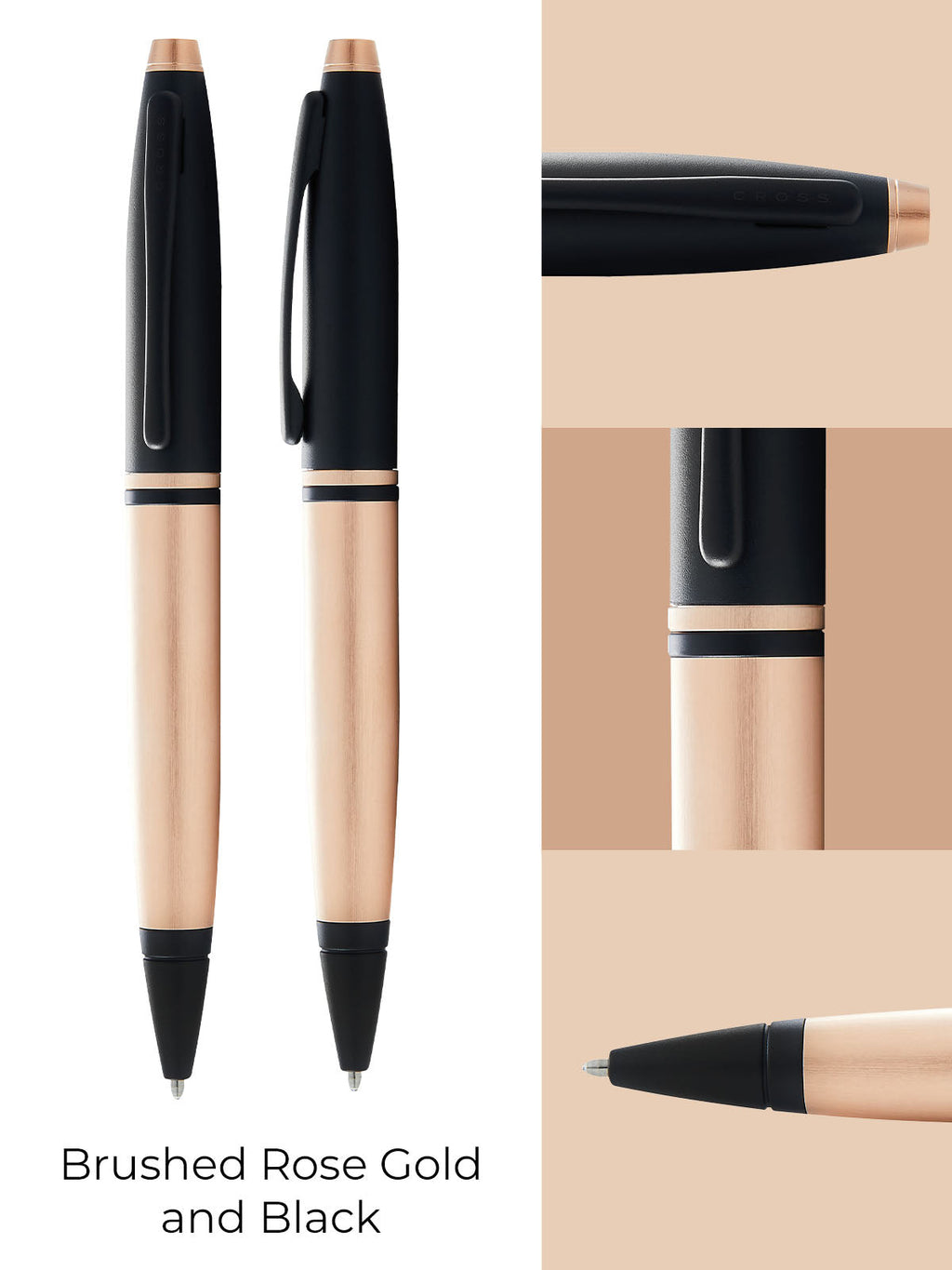Calais™ Brushed Rose Gold Plate and Black Lacquer Ballpoint Pen