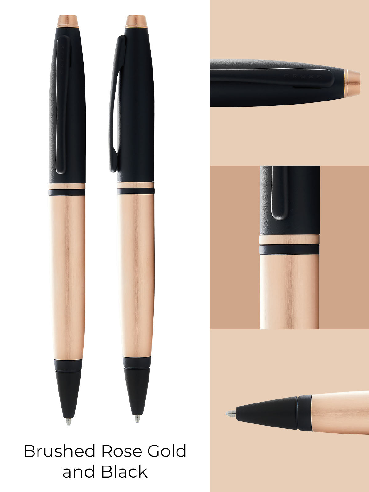 Calais™ Brushed Rose Gold Plate and Black Lacquer Ballpoint Pen