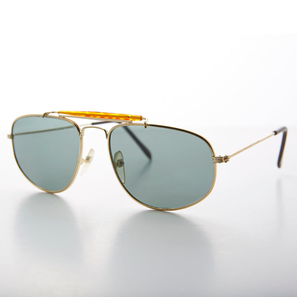 Square Aviator with Brow Bar and Glass Lens Vintage Sunglass - Dusty