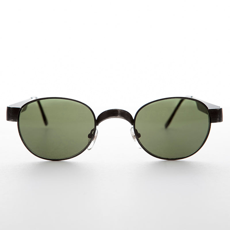 Round Metal Industrial Sunglass with Wide Curve Temples - Ollie