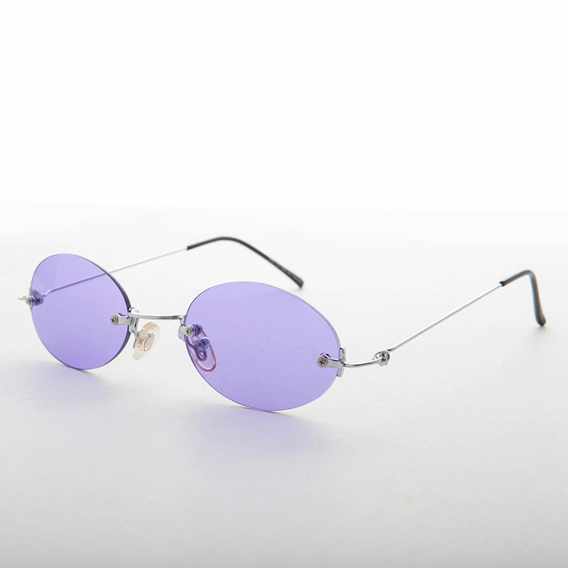 90s Vintage Rimless Oval Colored Lens Sunglass - Piper