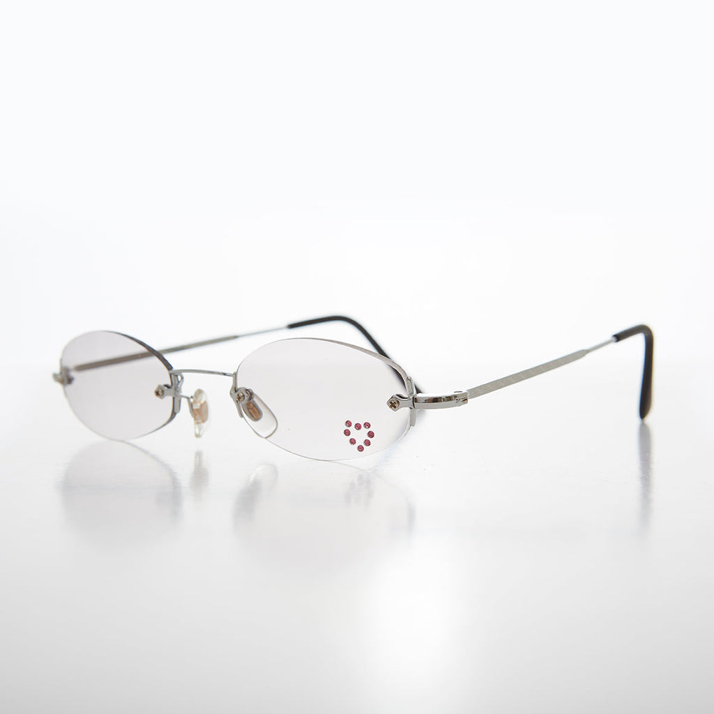 Micro Sunglass with Heart Rhinestone Accent - Primo