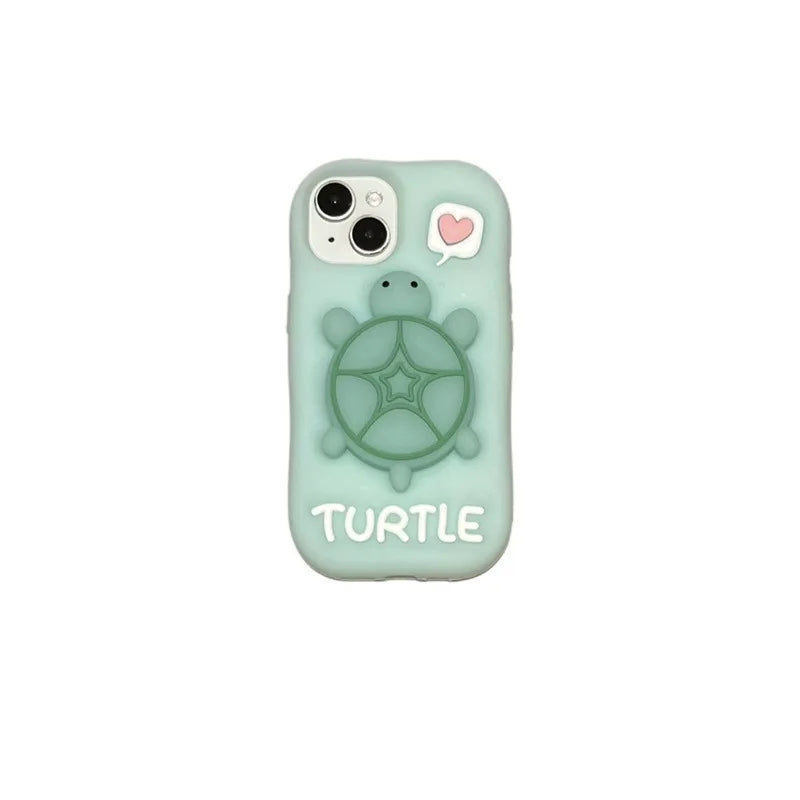 Cute Cartoon Noctilucent Turtle Bracket Soft Silicone Phone Case For iPhone
