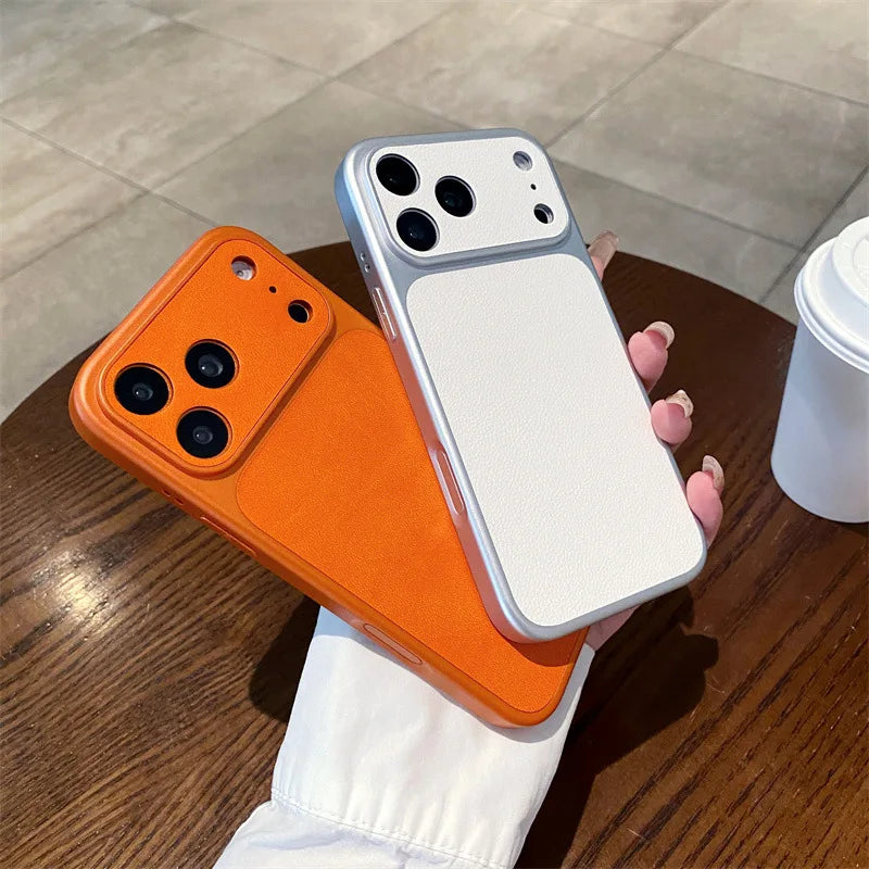 Luxury Solid Colors Large Window Leather Texture Phone Case For iPhone