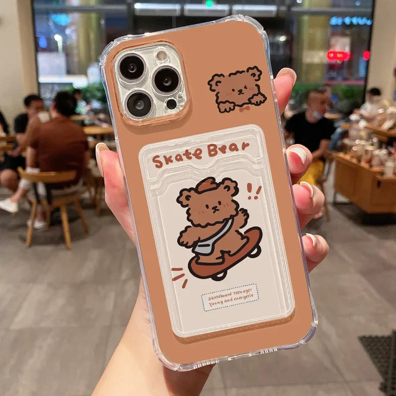 Lovely Cartoon Dog Rabbit Card Slot Phone Case For iPhone