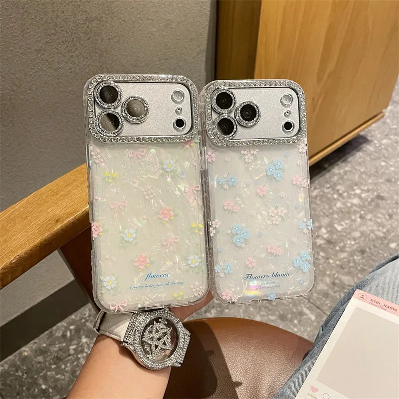 Luxury Bowknot Flowers Shell Pattern Phone Case For iPhone