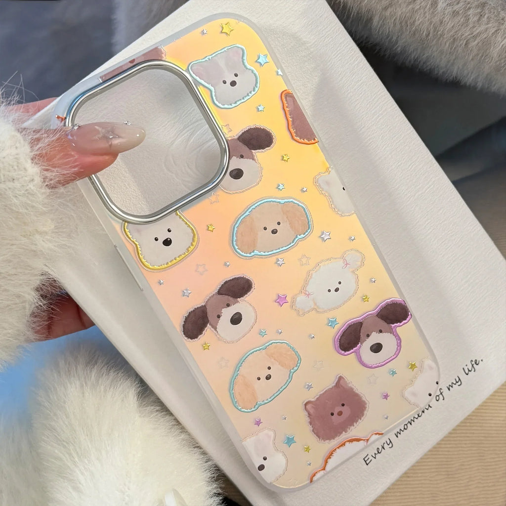 Korean Cartoon Puppy Stars Laser Plating Phone Case for iPhone