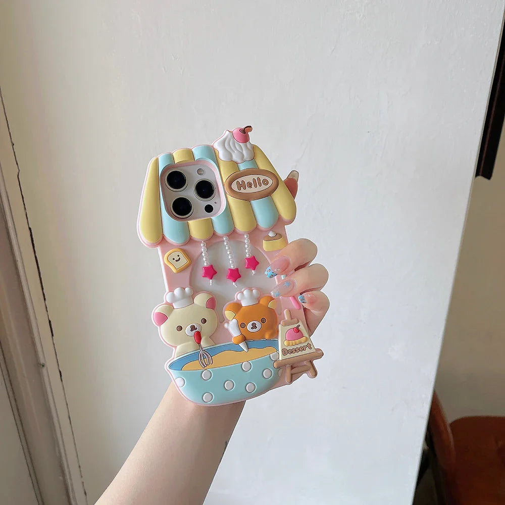 Kawaii 3D Cartoon Rilakkuma Dessert Story Chef Bear Phone Case