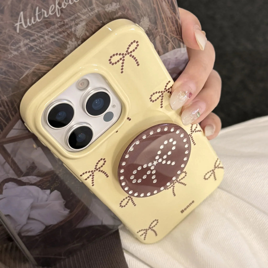 Korean Cartoon Full Screen Bowknot Bracket Soft Phone Case For iPhone