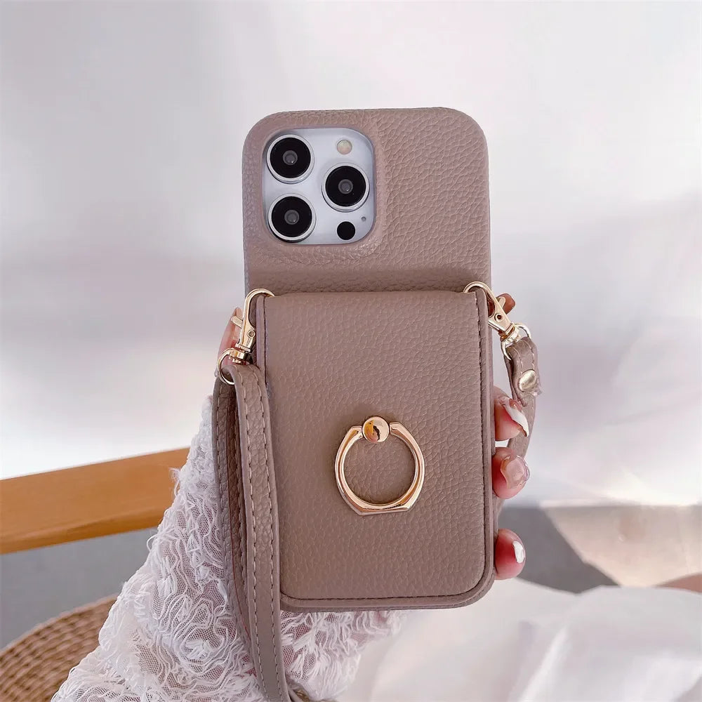 Makeup Mirror Flip Card Pocket Leather Case For iPhone