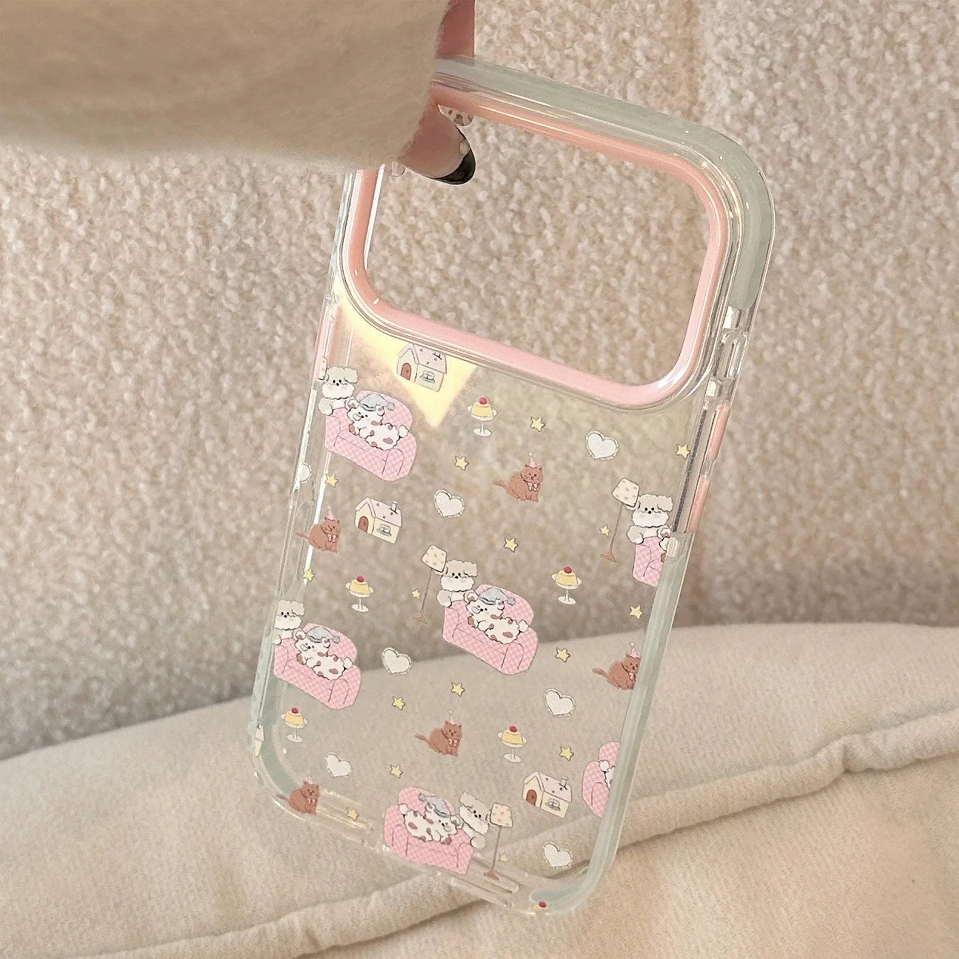 Korean Cartoon Pink Sofa Puppy House Holder Magnetic Phone Case For iPhone