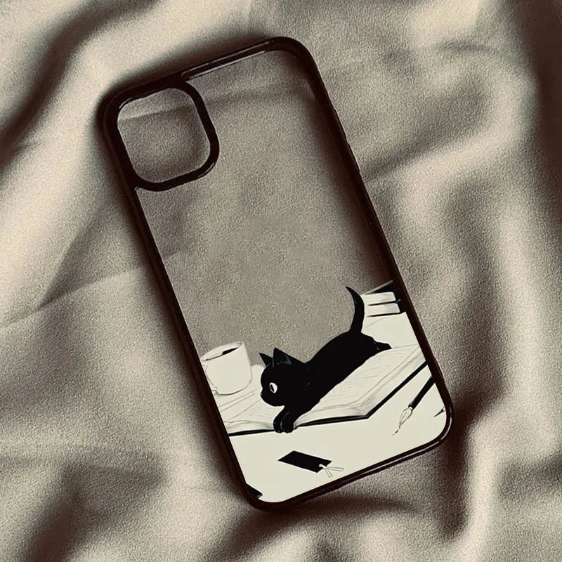 Cute Black Cat Pattern Hard Clear Phone Case
