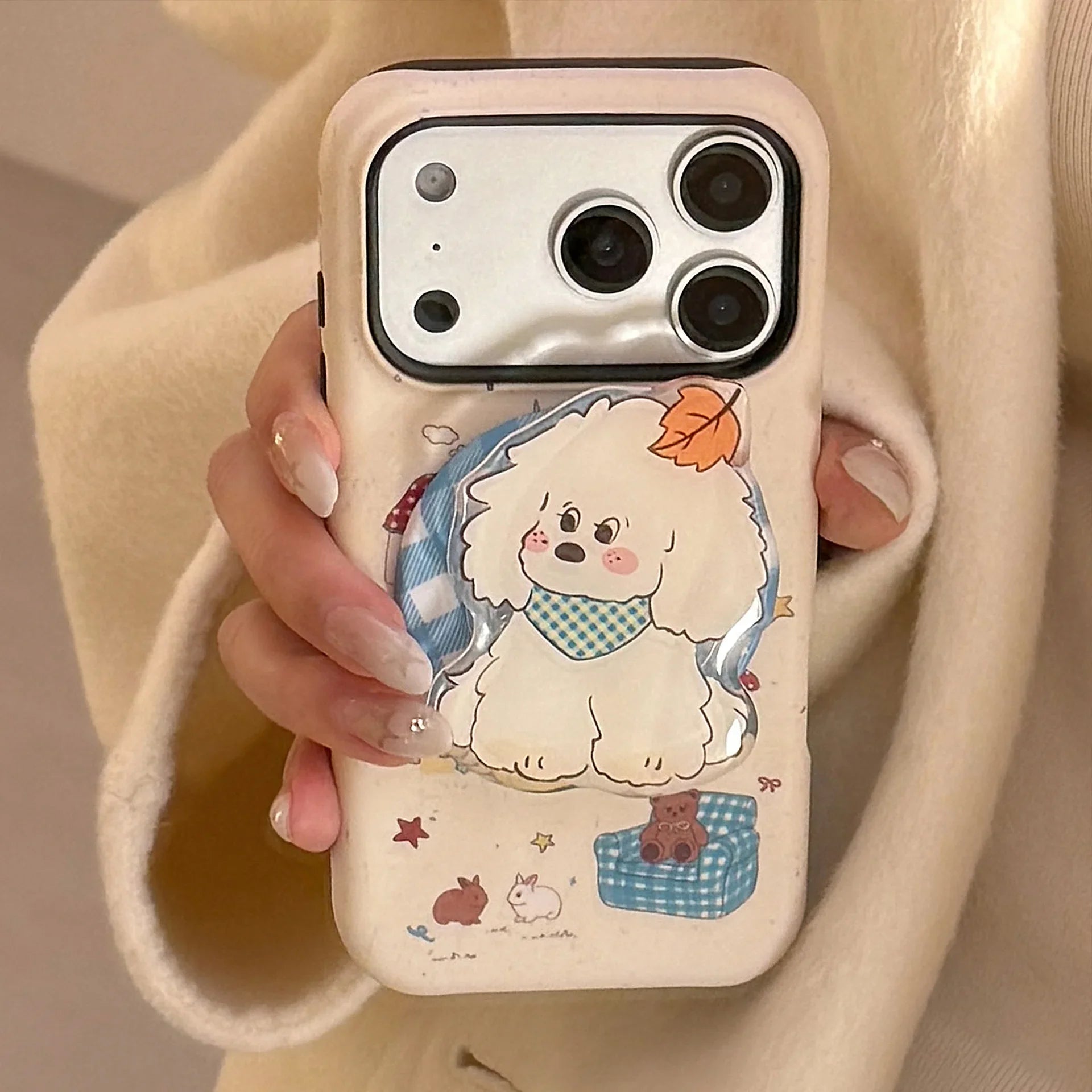 Korean Cartoon Maple Leafs Puppy Magnetic Bracket Phone Case For iPhone
