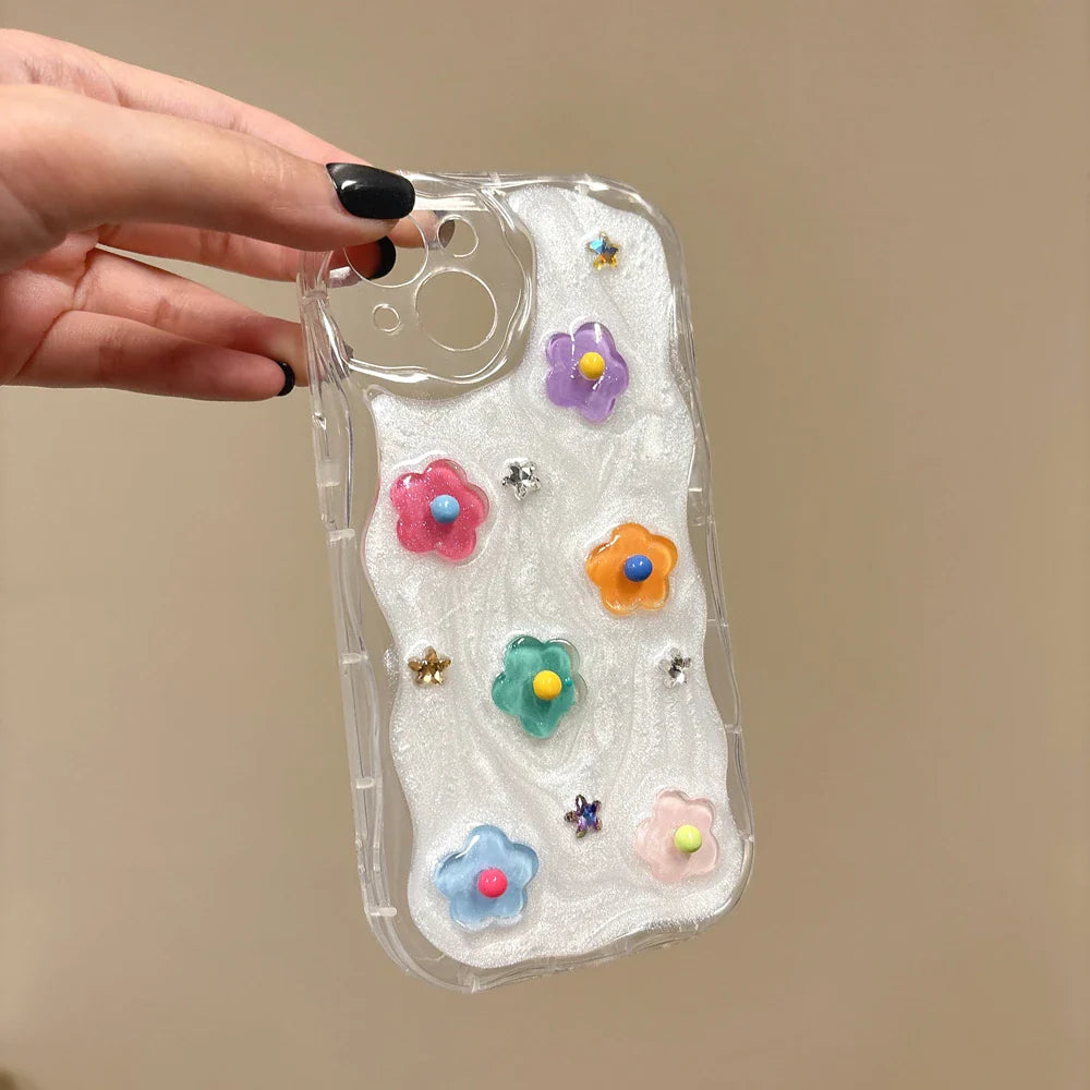 Cartoon Colorful Flower Wave Phone Case For iPhone