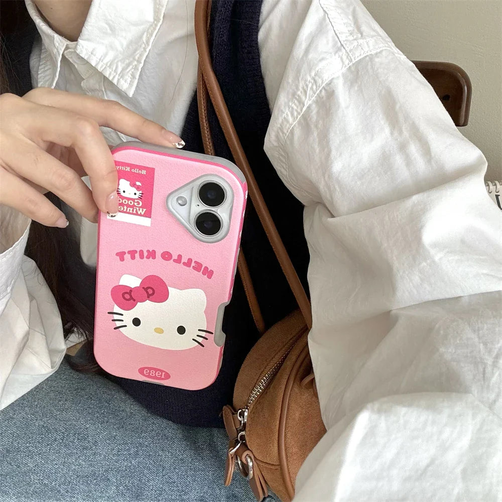 Luxury Cute Pink Bow Hello Kitty Leather Phone Case