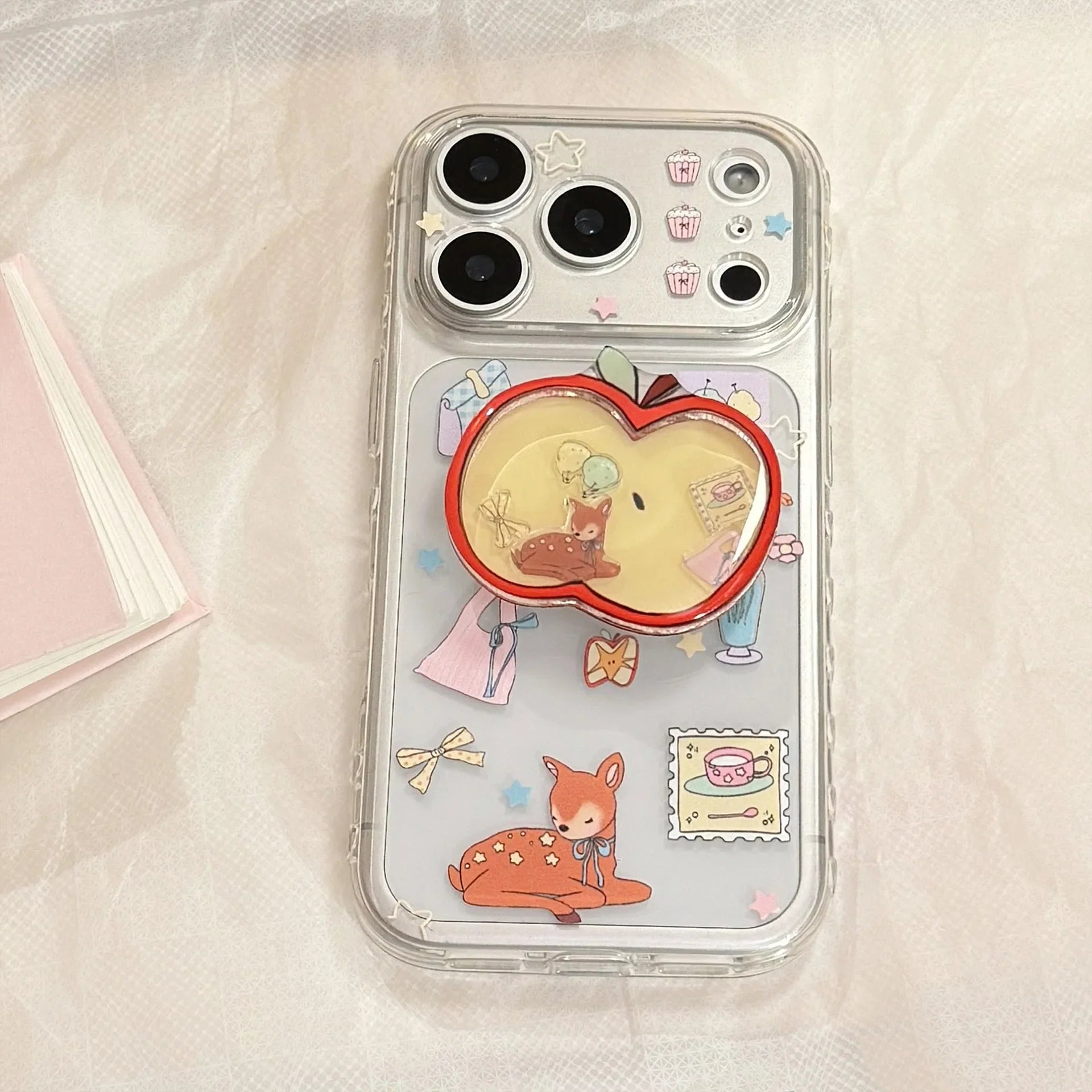 Cartoon Deer Graffiti Apple Quicksand Shake Bracket Phone Case For iPhone