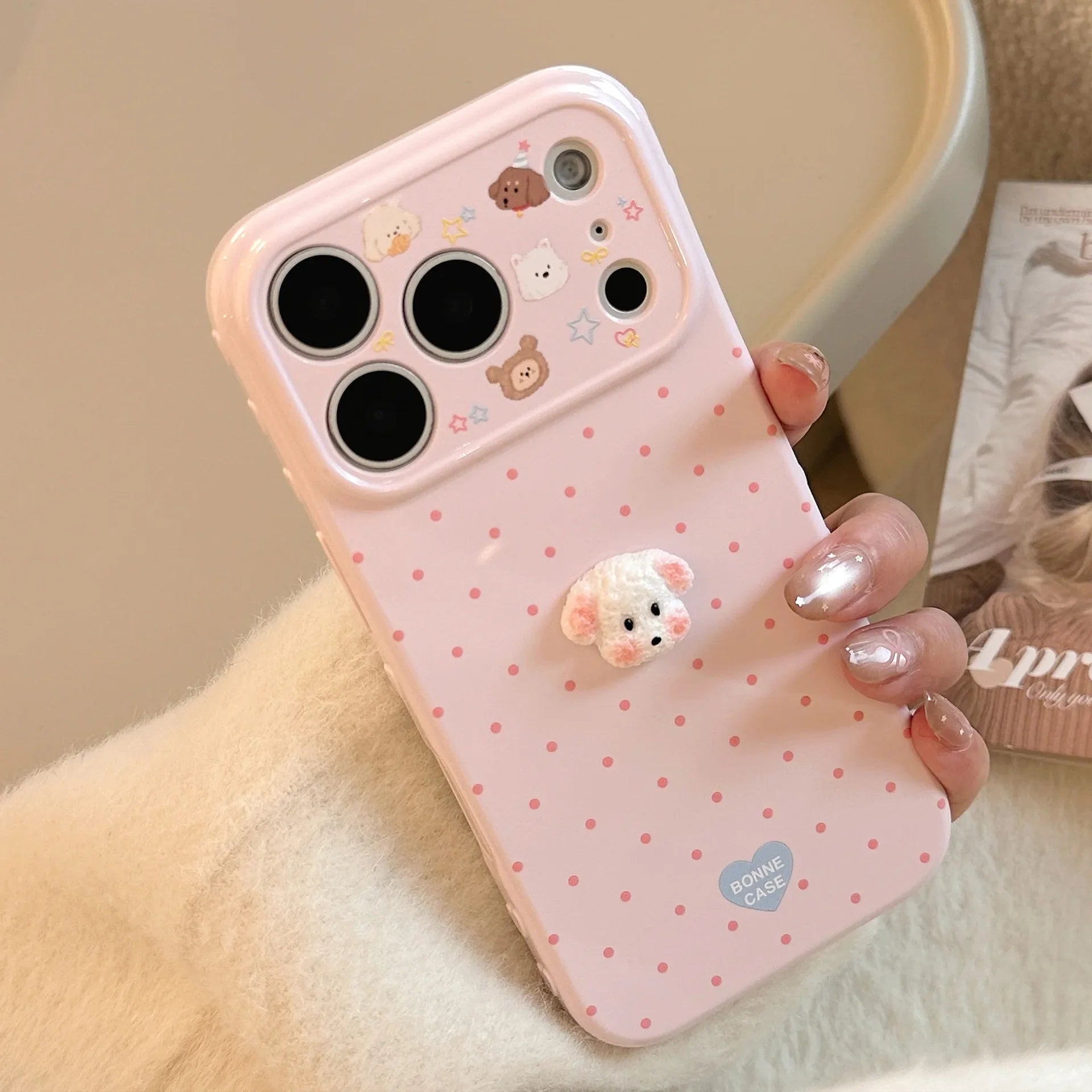 Korean Polka Dots 3D Cartoon Puppy Phone Case For iPhone