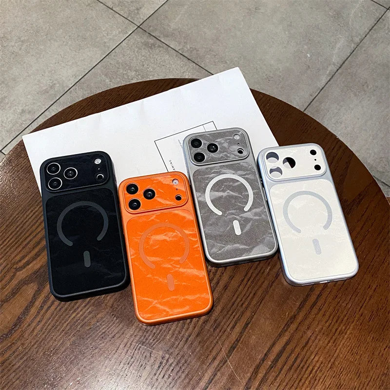 Luxury Solid Colors Large Window Leather Texture Magnetic Phone Case For iPhone