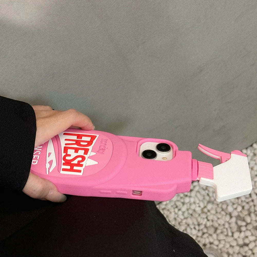 Pink Chic Fresh Clean Bottle Style 3D Cartoon Silicon Rubber Soft Phone Case