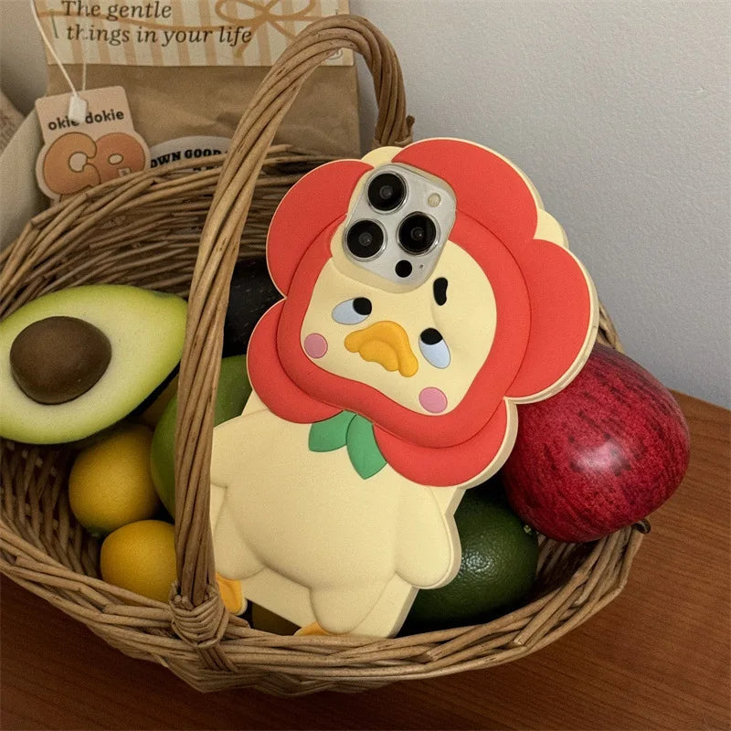 Kawaii Cute Cartoon Flowers Crying Duck Soft Silicone Phone Case For iPhone