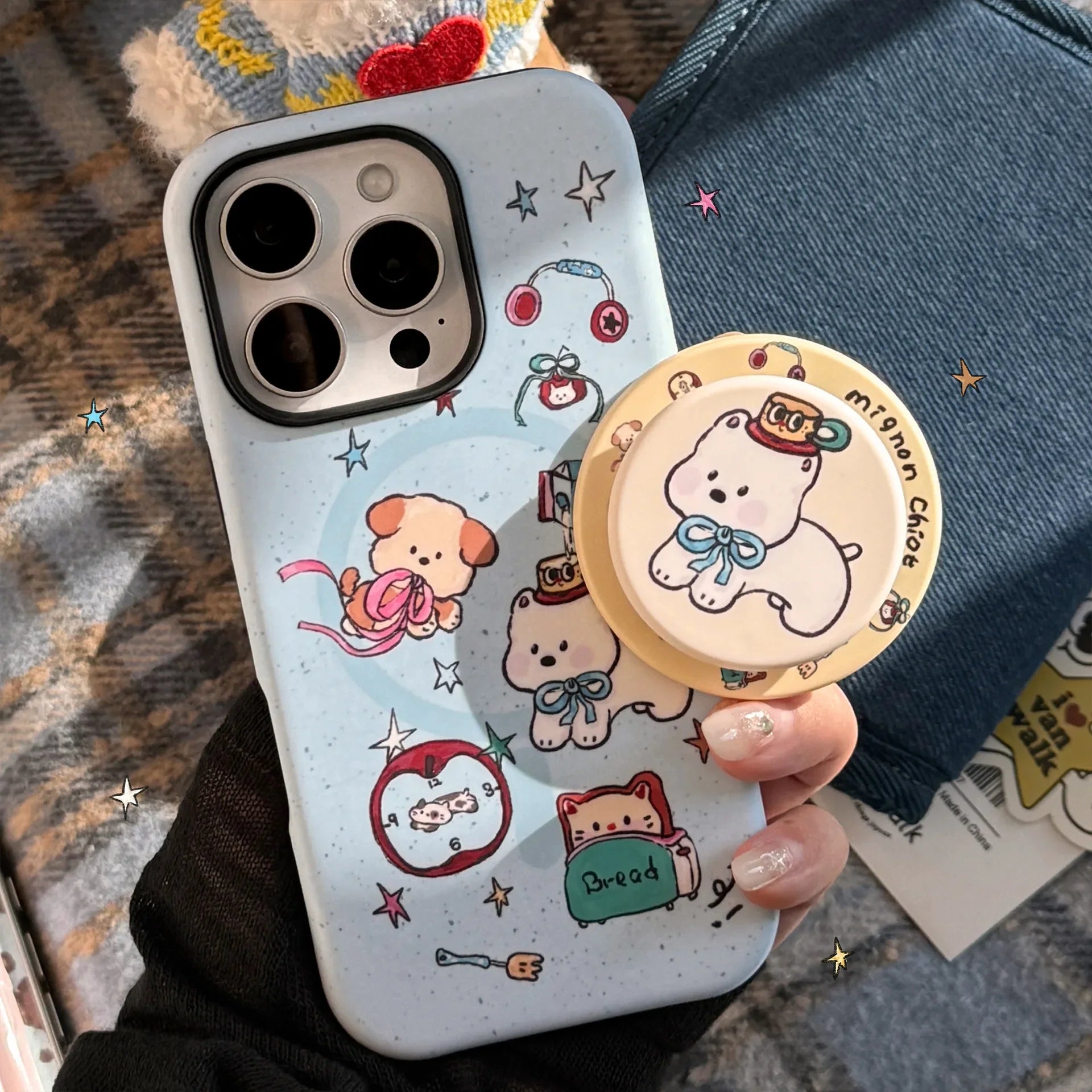 Splash-ink Cartoon Puppy Magnetic Holder Phone Case For iPhone