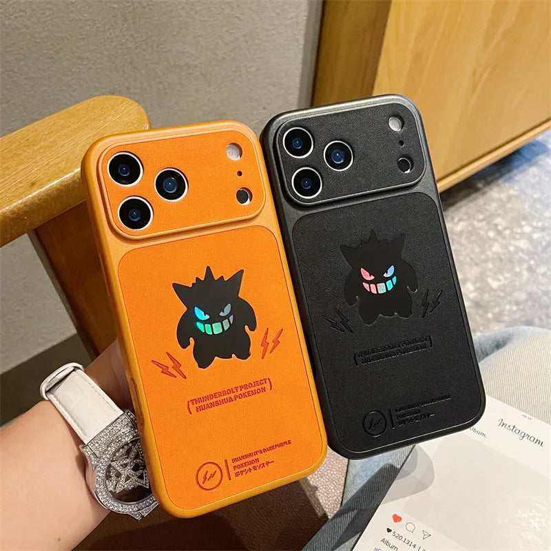 Anime Cartoon Ghost Gengar Laser Leather Texture Phone Case For iPhone