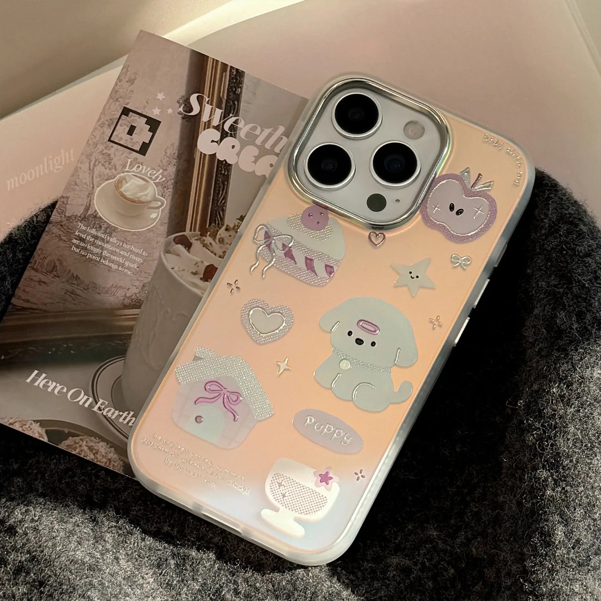Korean Gilding Cartoon Dessert Puppy Laser Plating Phone Case For iPhone
