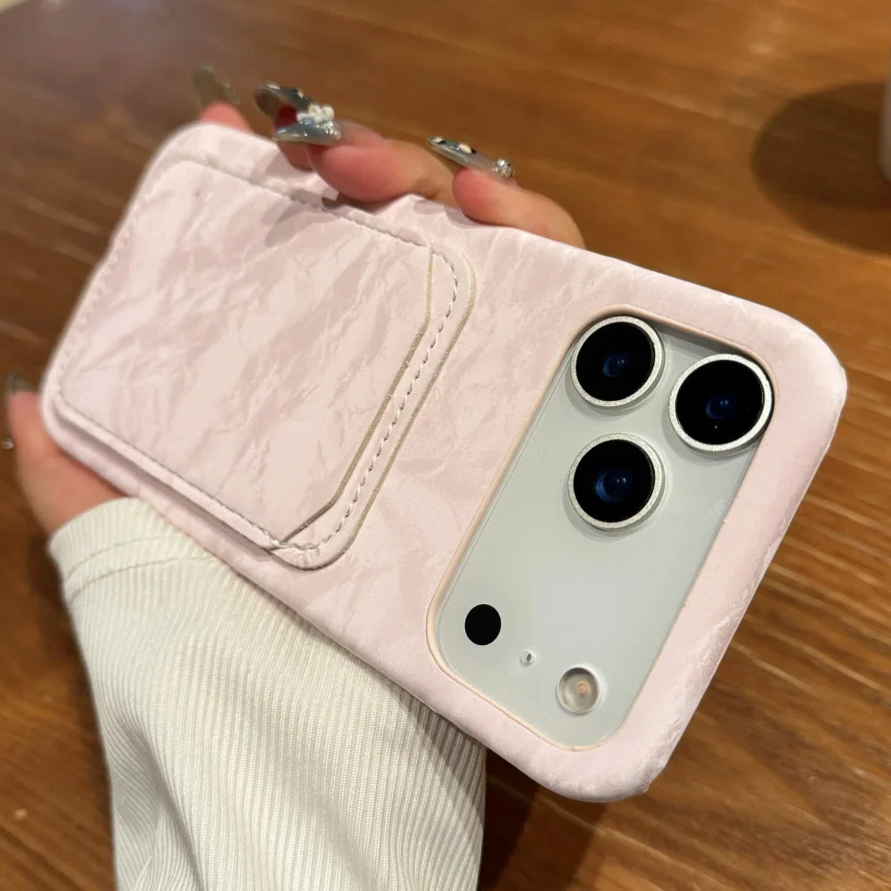 Luxury Velvet Fabric Slot Card Wallet Case For iPhone