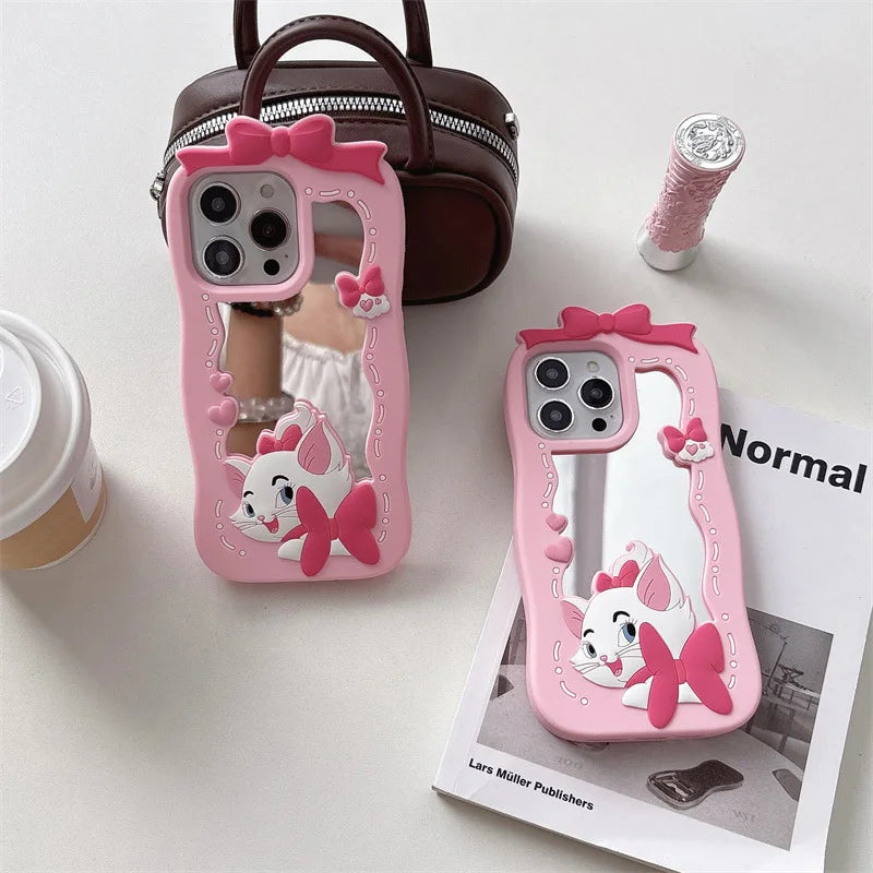 Kawaii Cartoon Cat Silicone Mirro Phone Case For iPhone