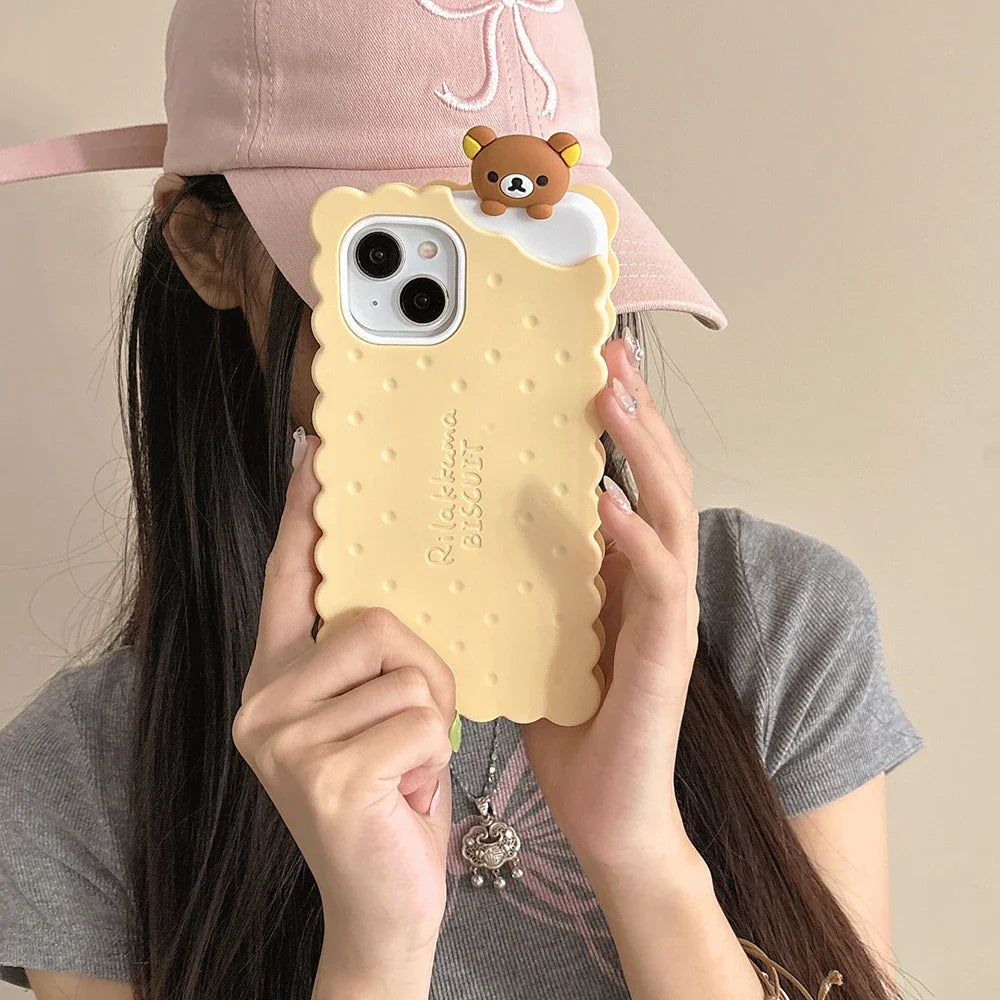 Funny Rilakkuma Bear Sandwich Biscuit Phone Case
