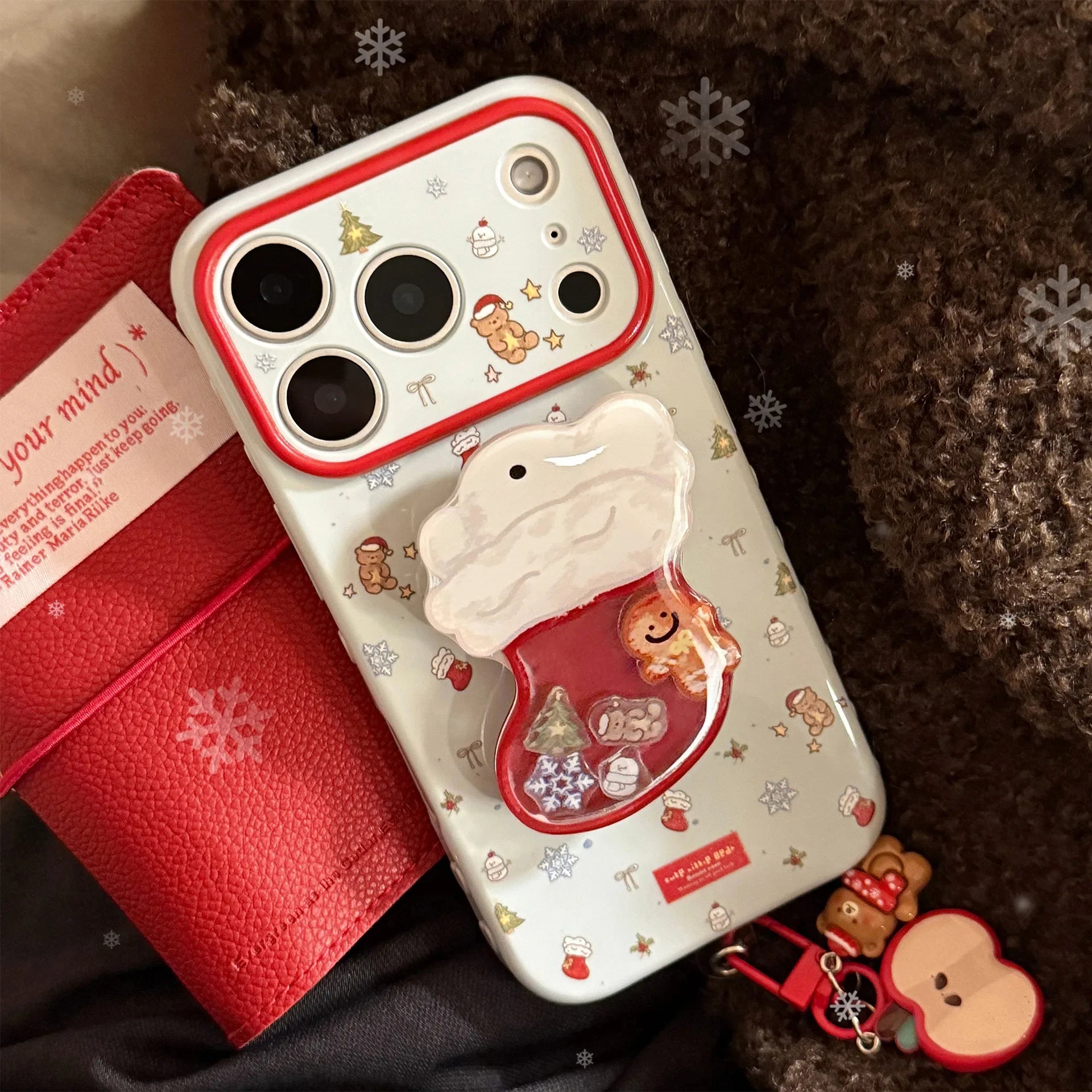 Cute Cartoon Christmas Sock Quicksand Shake Holder Phone Case For iPhone