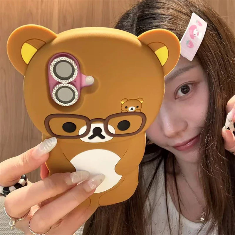 3D Rilakkuma Bear Glasses Phone Case For iPhone