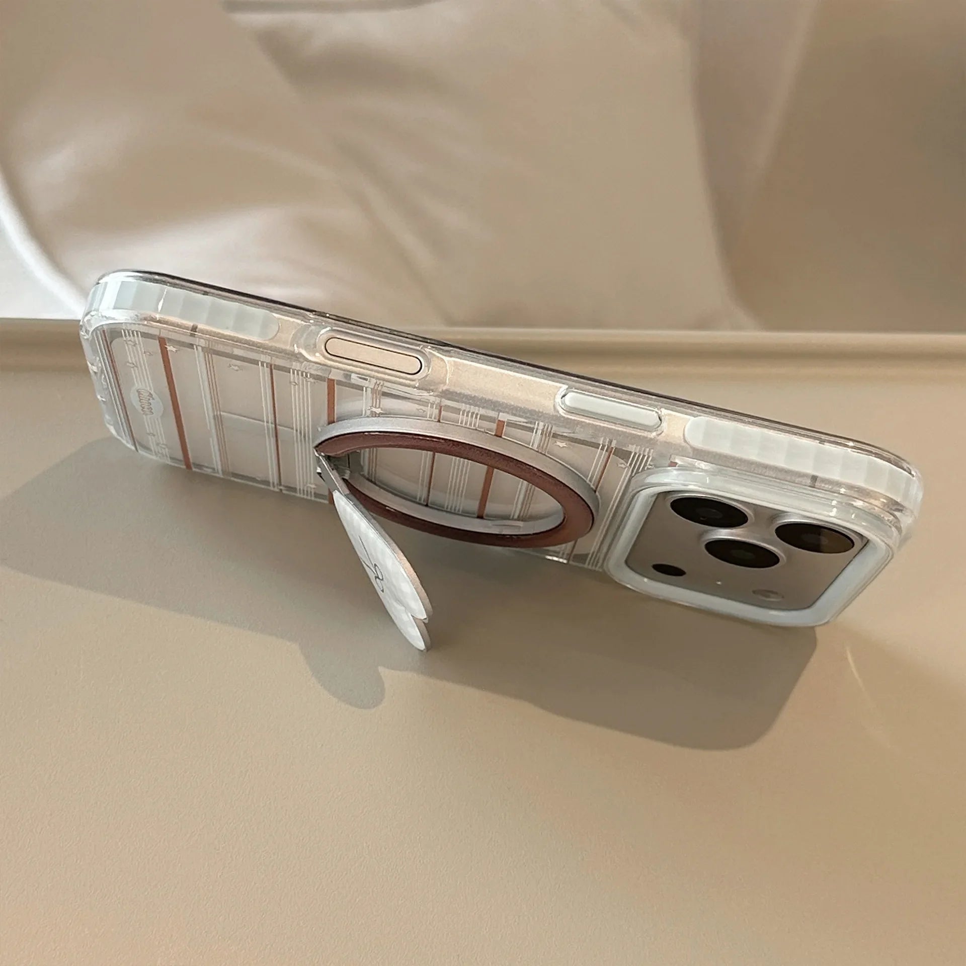 Korean Striped Stars Fold Love Heart Bow Bracket Magnetic Phone Case For iPhone