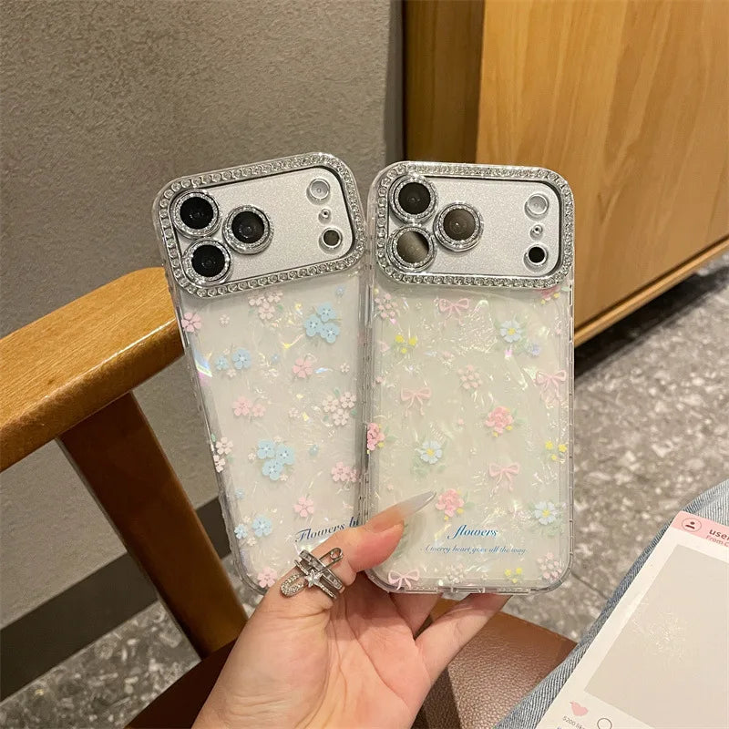 Luxury Bowknot Flowers Shell Pattern Phone Case For iPhone