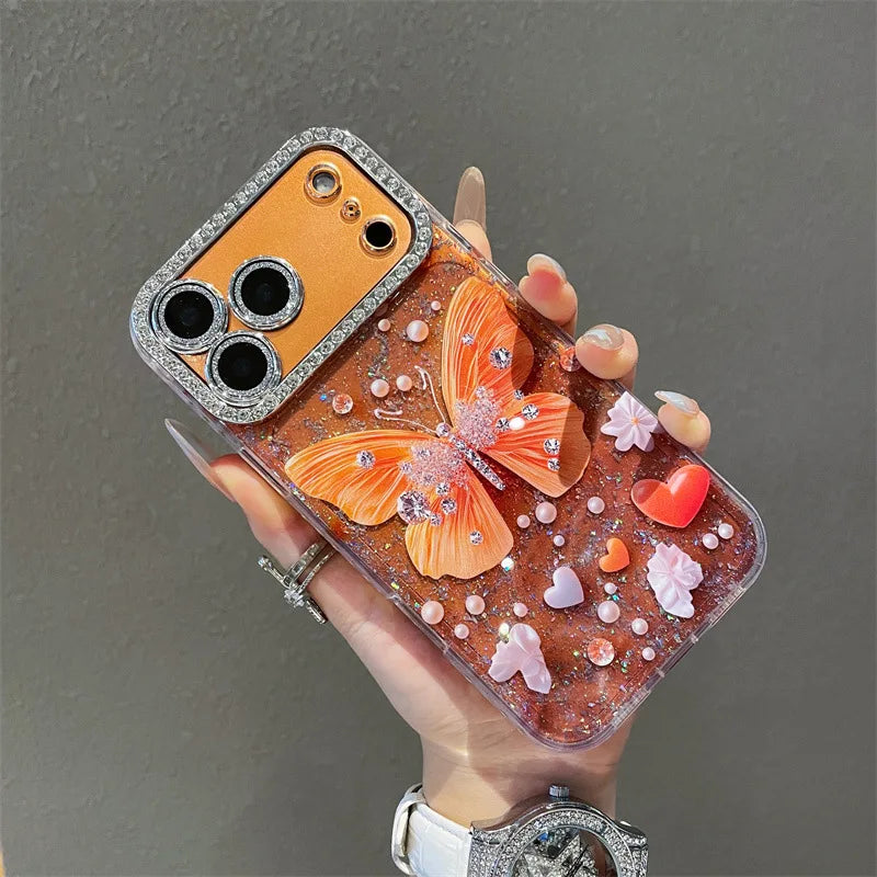 Luxury Diamond Sequins Butterfly Phone Case For iPhone