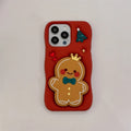 Cute Cartoon Christmas Gingerbread Silicone Telescopic Bracket Phone Case For iPhone