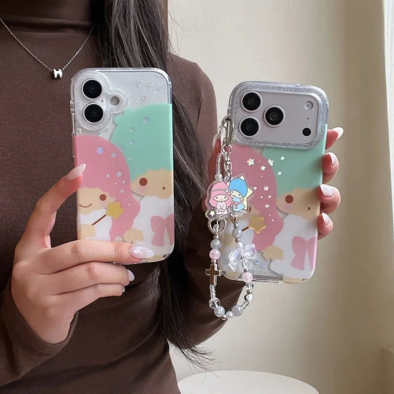 Kawaii Cute Couple Cartoon Star Gemini  Sparkling Phone Case For iPhone