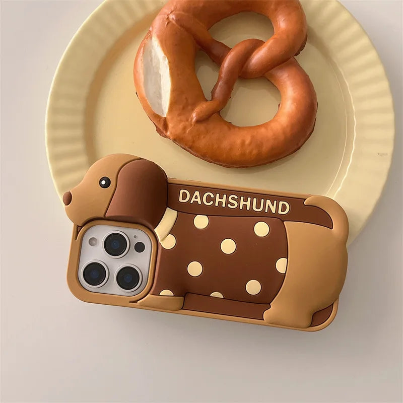 Creative 3D Cute Cartoon Dachshund Dog Soft Silicone Phone Case For iPhone