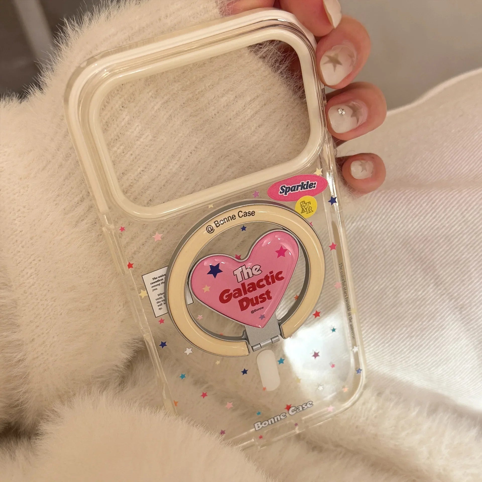 Korean Colorful Stars With Love Heart Bracket Magnetic Phone Case For iPhone