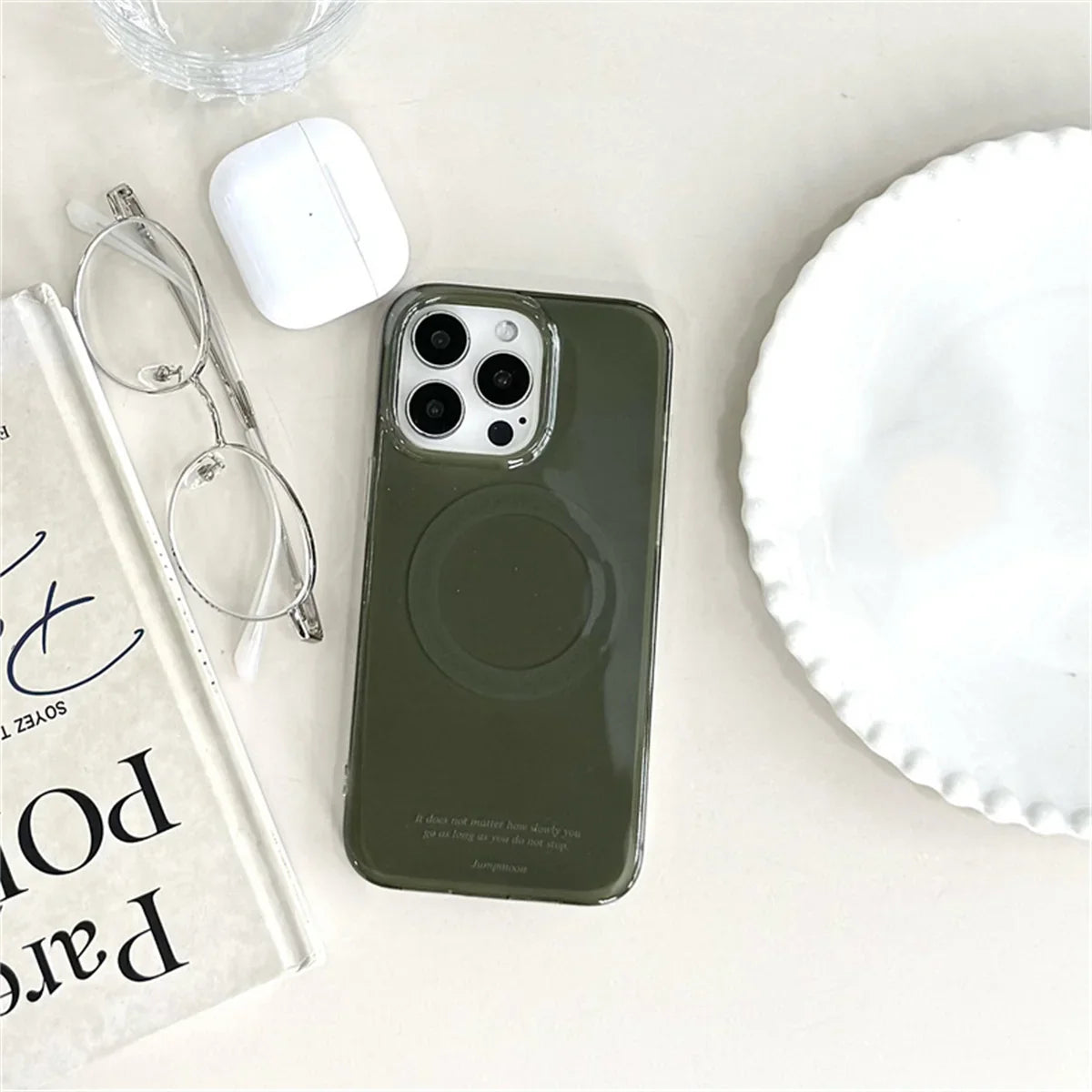 Simple Green Color Magnetic Phone Case For iPhone