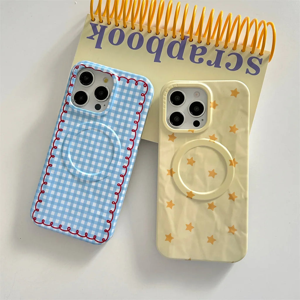 Fashion Wrinkle Texture Plaid Pattern Magnetic Phone Case For iPhone
