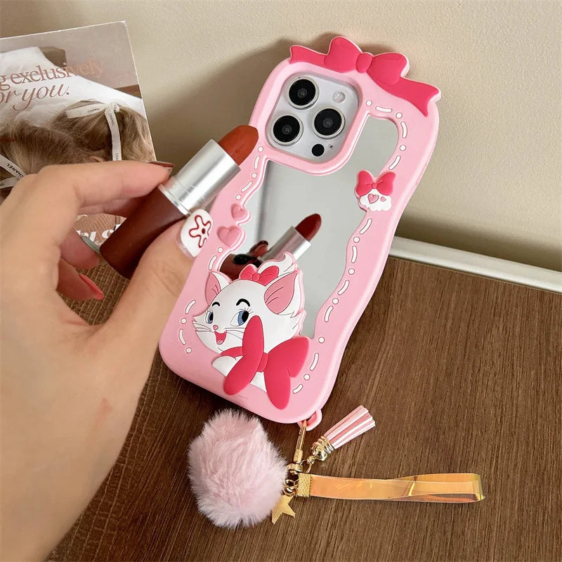 Kawaii Cartoon Cat Silicone Mirro Phone Case For iPhone