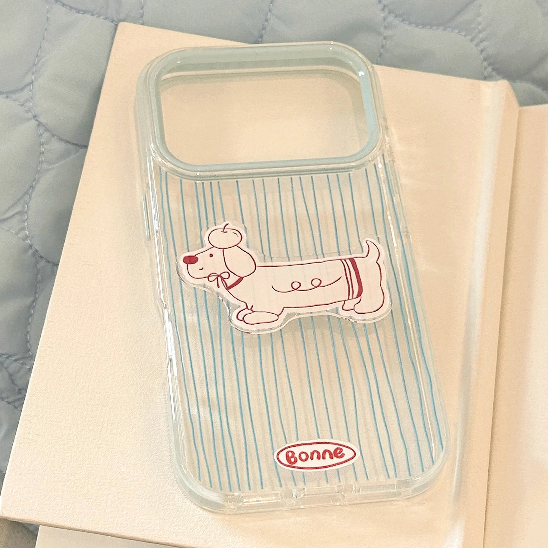 Korean Blue Striped 3D Cute Cartoon Puppy Soft Phone Case For iPhone