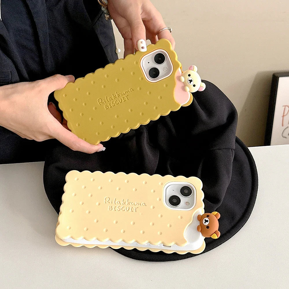 Funny Rilakkuma Bear Sandwich Biscuit Phone Case